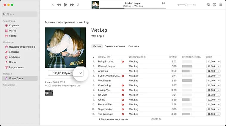 Скриншот Apple Music
